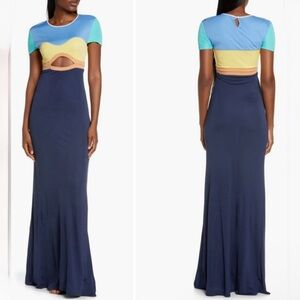 sachin and babi light blue dress Mac Duggal - Blue Embellished Chiffon Cap Sleeve A-Line Gown main image 0